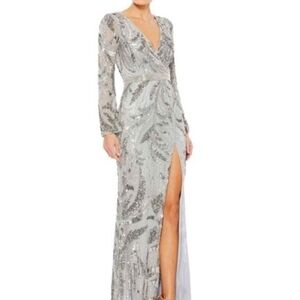 Mac Duggal Metallic Long Sleeve Gown